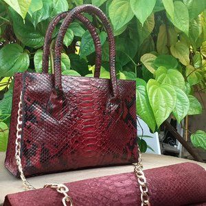 Real Python Snakeskin Womens Maroon Tote Bags